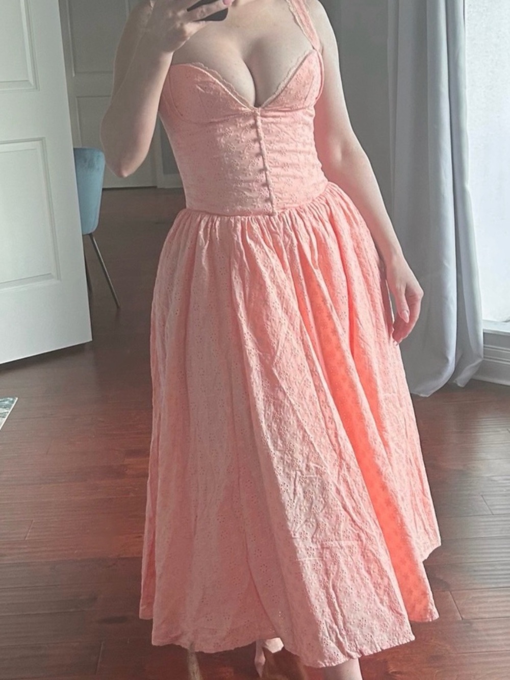 House of CB Adalyn Dress Peach Eyelet Corset Romantic Dress
